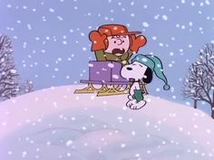 a cartoon character on a sled being pulled by a dog