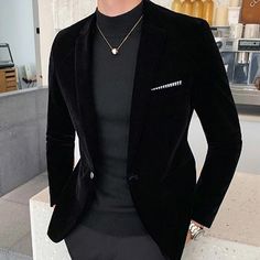 Velvet Jacket Outfit, Sport Coat Outfit, Corduroy Sport Coat, Jackets Fashion Casual, Cocktail Party Wedding, Single Breasted Blazer, Men Suede, Slim Fit Suit, Blazer Black