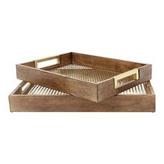 two wooden trays sitting on top of each other