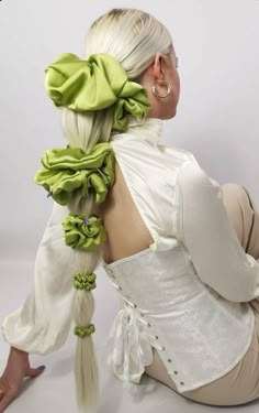 Green Scrunchie, Editorial Hair, High Bun, Peridot Green, August Birthstone, Low Ponytail, Hair Reference, 가을 패션