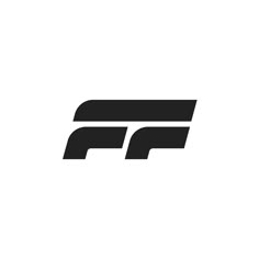 a black and white logo with the letter f