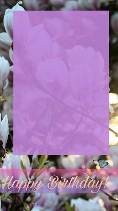 a birthday card with pink flowers in the background