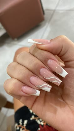 Classy Birthday Nails Coffin, Split French Tip Nails Acrylic, Square Acrylic Nails Summer Art Designs, French Tip Nail Inspo Coffin, Green Acrylic Nails With Gems, Senior Portraits Nails, Coffin French Nails Design, Nude French Nail Designs, Coffin Nude Nails Designs