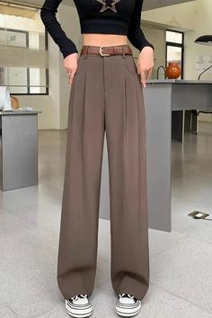 Classy Outfits Pants, Oversized Trousers Outfits, Korean Pants Outfit, Korean Wide Leg Pants, Wide Leg Work Pants, Aesthetic Pants, Pants Outfit Work, Korean Pants, Baggy Tops