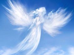 an angel shaped cloud in the blue sky