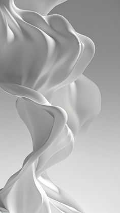 an abstract white sculpture is shown in this image, it looks like flowing fabric or paper