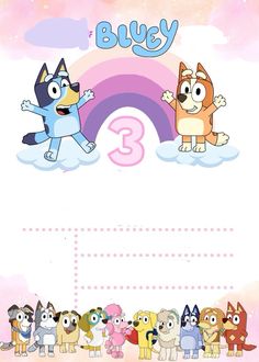 an animal themed birthday card with the number three in front of it and cartoon characters