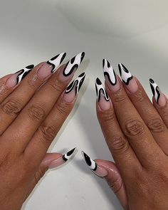 #nails #nailart Black And White Tips Nails, Black And White Almond Nails, White Tips Nails, Black And White French Tip, White French Tip Nails, Black And White French, White Almond Nails, White Tip Nails, Tips Nails