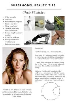 Model Beauty Secrets, Model Tips, Building Confidence, Beauty Routine Tips, Simple Skincare Routine, Vie Motivation, Gisele Bündchen, Gisele Bundchen, Healthy Lifestyle Inspiration