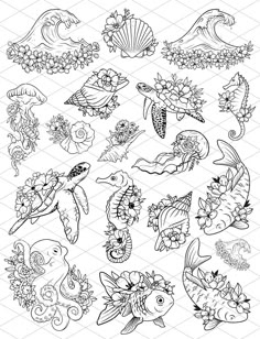 an image of sea animals coloring pages for adults and children to print on or color