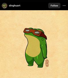 a cartoon frog with goggles on its head