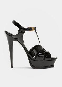 Saint Laurent Tribute Patent T-Strap Platform Sandals - Bergdorf Goodman Luxury High Heel T-strap Sandals For Party, Luxury Black T-strap Sandals, Designer T-strap Sandals For Evening, Luxury T-strap Sandals With Ankle Strap For Party, Luxury T-strap Sandals With Open Heel For Party, Modern T-strap Heels For Evening, Luxury Ankle Strap T-strap Sandals For Evening, Luxury High Heel T-strap Sandals For Evening, Luxury T-strap High Heel Sandals For Evening