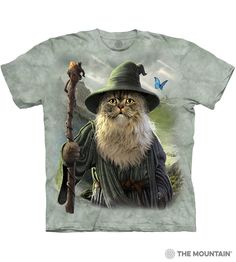 T-Shirt Collection The MountainCat Gandalf Wizard Titled: Catdalf Color: Thistle Green Material: 100% Cotton The Mountain unisex adult graphical t-shirts are imported into the USA where the graphic design is printed onto the shirt using our unique process. This process helps create the unique look of our shirts where the images appear to be part of the clothing instead of just pasted on. Our process provides customers with a superior product that ensures our clothing keeps looking good after surviving the onslaught from your washing machine and dryer. Mountain Tshirt, Gandalf, Cat Graphic, Lee Jeans, Cat T, Movie T Shirts, Cool Stuff, Cat Tshirt, Yin Yang