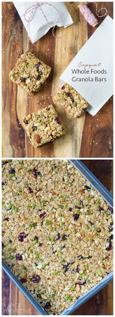 homemade granola bars made with whole grains and dried fruit are ready to be eaten