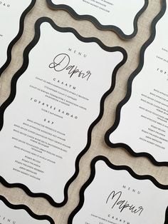 wedding menus are laid out on the table for guests to sign in and eat