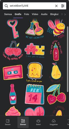 an iphone screen with various stickers on it