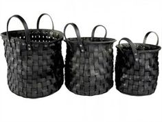 three black baskets sitting next to each other in front of a white background with the words recclagem de opinao - nos trabhamos