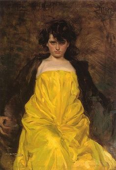 a painting of a woman in a yellow dress