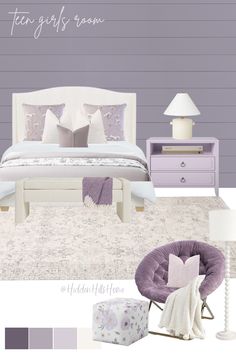 Teen girls room decor mood board with lavender and purple tones throughout! Cute girls room design ideas Girls Bedroom Lavender, Lavender Bedroom Ideas, Purple Girls Room, Bedroom Ideas Boho, Girls Bedroom Colors, Toddler Bedroom Girl