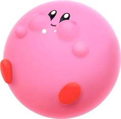 a pink ball with black eyes and an orange nose