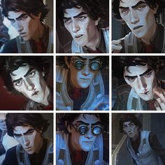 many different pictures of the same person with glasses and eyeliners, including one man in