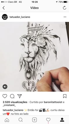 someone is drawing a lion on paper