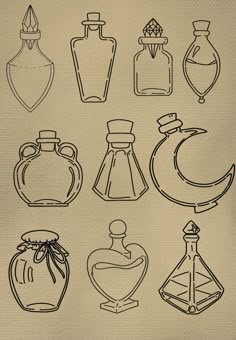 a drawing of different types of perfume bottles