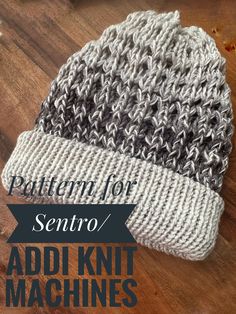 a knitted hat with the words pattern for sento / add knit machines on it