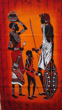 an image of african women and children on a red background with black lines in the middle