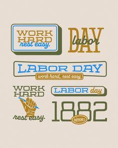 some type of stickers that are on a white surface with the words labor day and labor