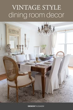 the dining room is decorated in white and gold