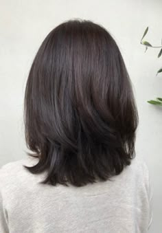 Korean Haircut Back View, Korean Short Hair Back View, Short Layered Hair Back View, Medium Bob With Face Framing Layers, Asian Mid Length Hair With Layers, Korean Women Haircut, Medium Length Haircut For Thick Hair Straight, Lob Layered Haircut, Short Haircut Back View