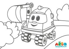 a coloring page with a construction truck in the background