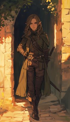 Female Ranger Dnd, Dnd Ranger Character Design, Dnd Rogue Outfit, Rogue Character Art, Dnd Elf Character Design, Adventurer Character Design, Female Adventurer