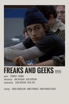 the movie poster for freaks and geeks, featuring a young man with his arm wrapped around another person's shoulder