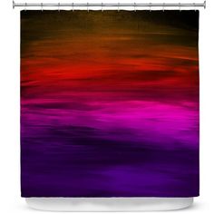 an abstract painting shower curtain with purple and red colors