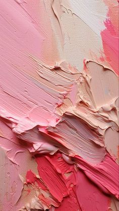 an abstract painting with pink and red paint streaks on the bottom half of it's surface