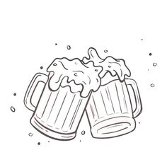 two mugs of beer with foam and bubbles