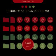 the christmas desktop icons are displayed in red, green and gold colors on black background