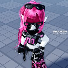 a cartoon character with pink hair and goggles