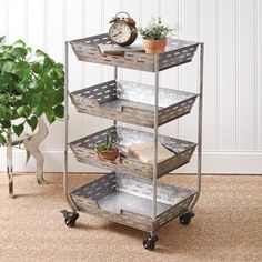 Four Tier Olive Storage Bin Cart - D&J Farmhouse Collections Rolling Storage Bins, Metal Bins, Olive Bucket, Rolling Storage Cart, Serving Cart, Rolling Storage, French Country Kitchen, Storage Cart, Small Organization