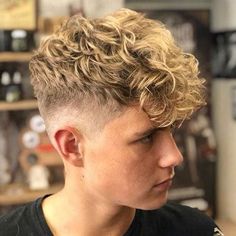 Boy Permed Hair, Perm Hair Men, Boys Curly Haircuts, Wavy Perm, Tan Skin Blonde Hair