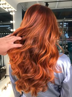 Bright Red Copper Hair, Orange Hair With Dark Roots, Ginger Hair With Red Highlights, Bright Copper Hair With Highlights, Red Hair Cuts, Copper Hair With Highlights, Bright Orange Hair, Bright Copper Hair