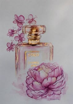 a painting of a bottle with flowers on it