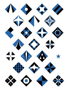 blue and black geometric shapes are arranged in the shape of squares, rectangles, and triangles