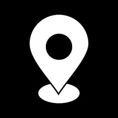 a black and white map pin icon on a dark background with the text, location