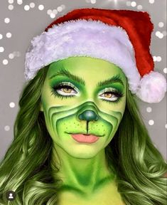 Grinch Halloween Makeup, Fantasy Makeup Ideas Creative, Female Grinch, Grinch Halloween, Grinch Costumes, Christmas Eye Makeup