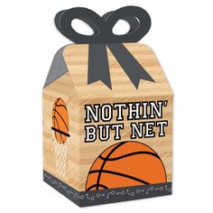 a wooden box with a basketball on it that says, nothing but net in black lettering