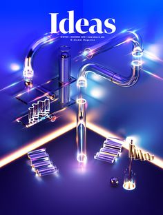 a magazine cover with an image of pipes and tubes in the middle, on a blue background