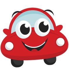 a red car with two eyes and a smile on it's face, sitting in front of a white background